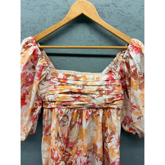 Abercrombie & Fitch Babydoll Dress Women's S Peach Pink Floral Puff Sleeve Mini - Picture 2 of 10
